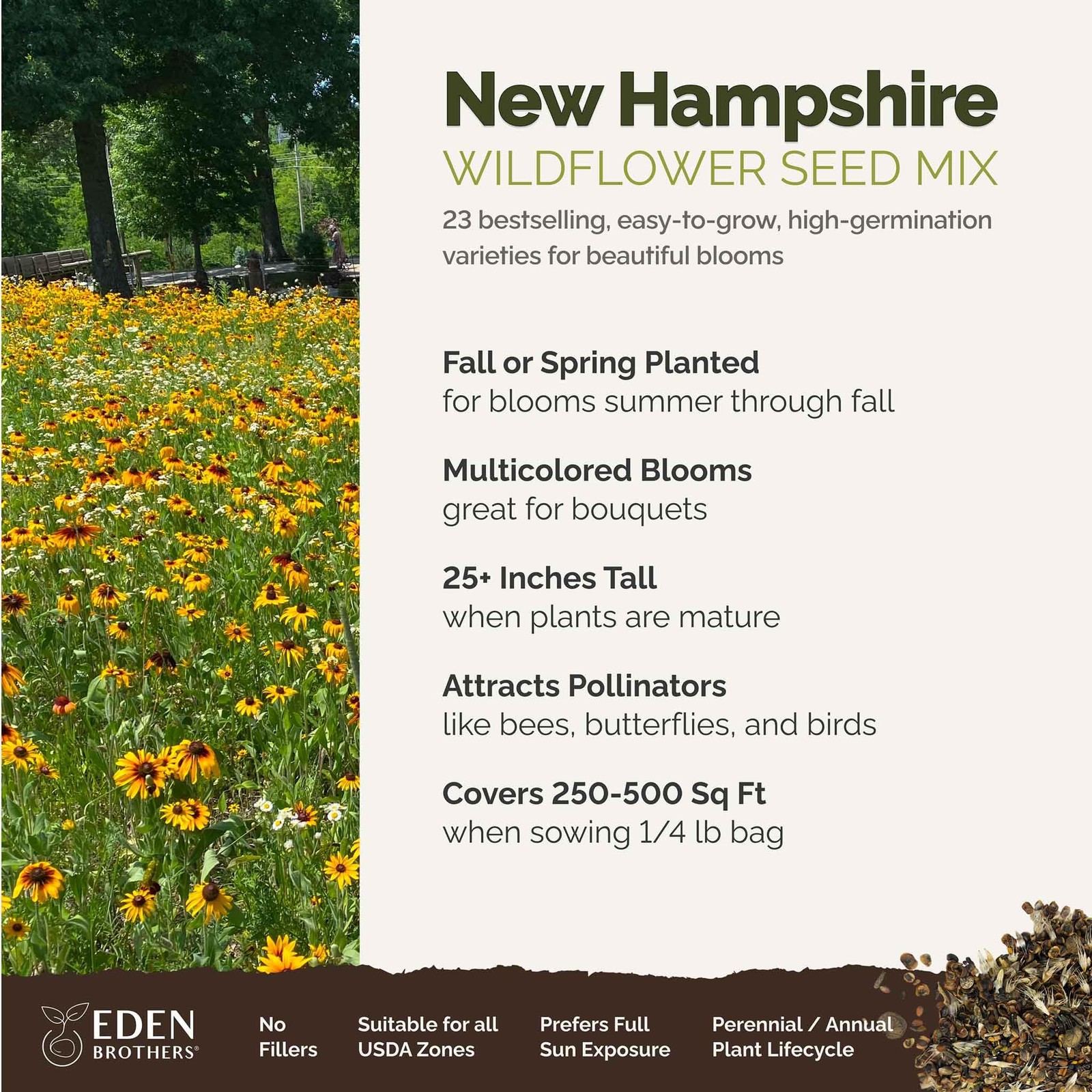 Eden Brothers New Hampshire Wildflower Mixed Seeds for 1/4 Pound,