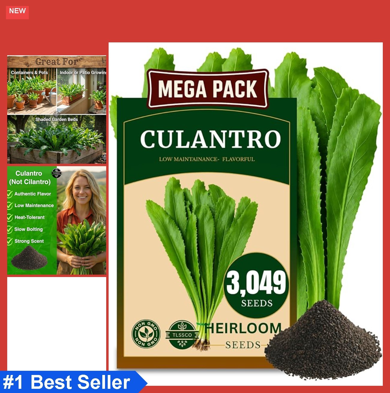 Culantro Seeds 3000+ Heirloom Non-GMO Herb Seeds Cilantro Alternative for