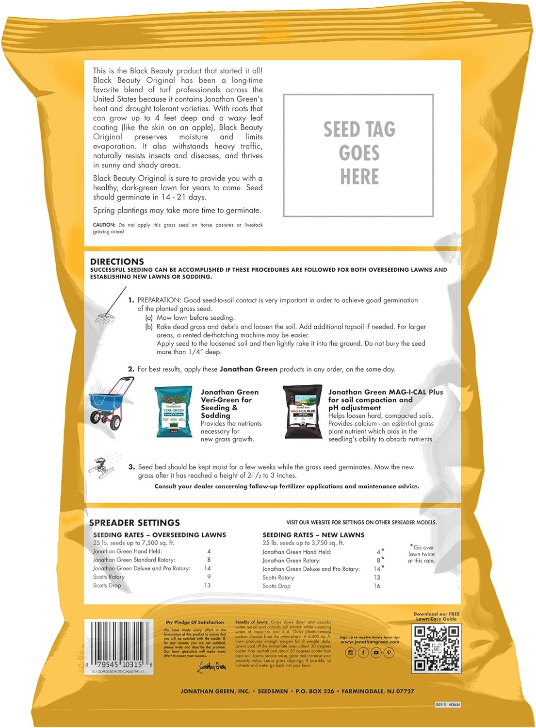 Jonathan Green (10315) Black Beauty Original Grass Seed Blend – Cool Season Lawn