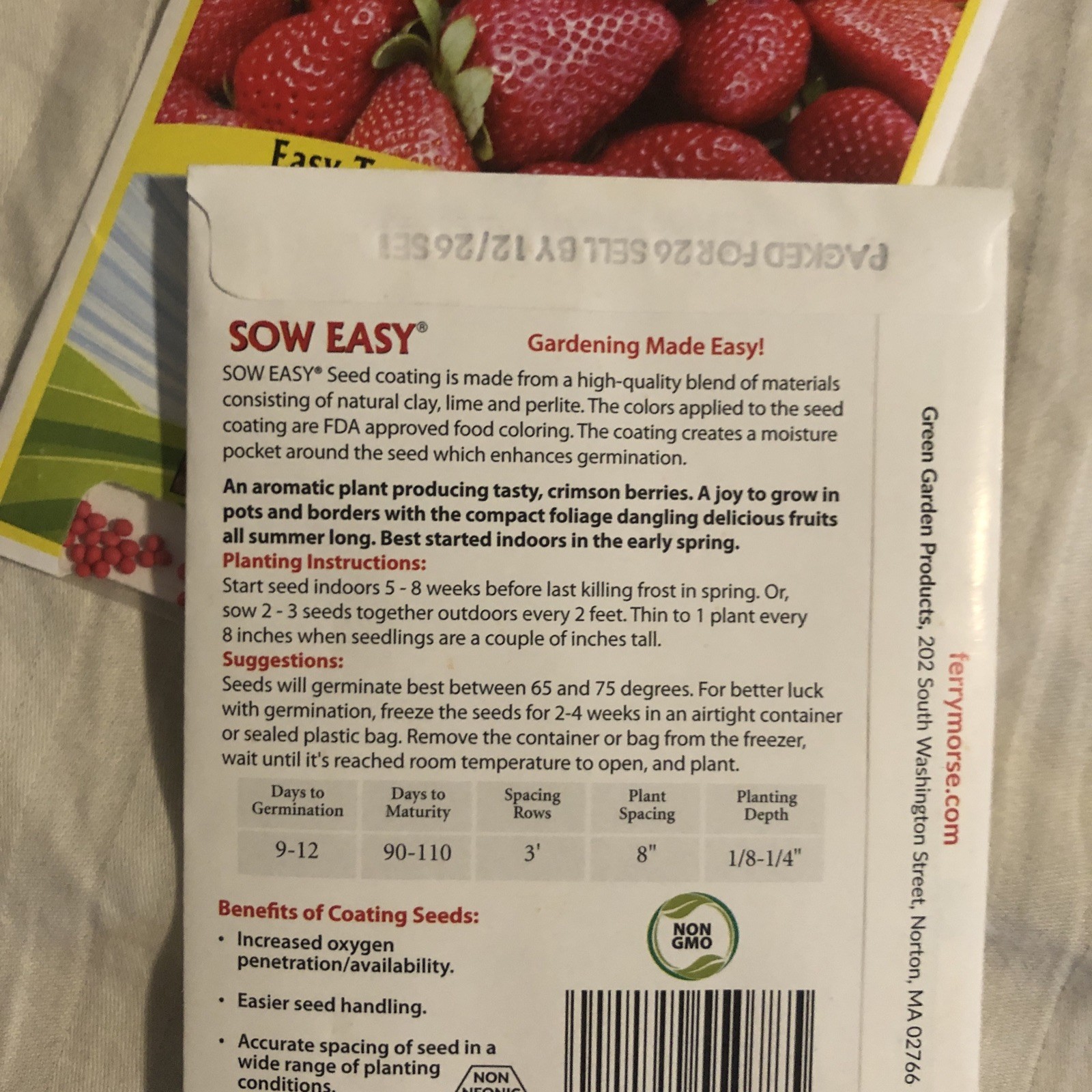 2 packs Strawberry Seeds FERRY-MORSE “Sow Easy” Color-coated Berry Garden Seeds