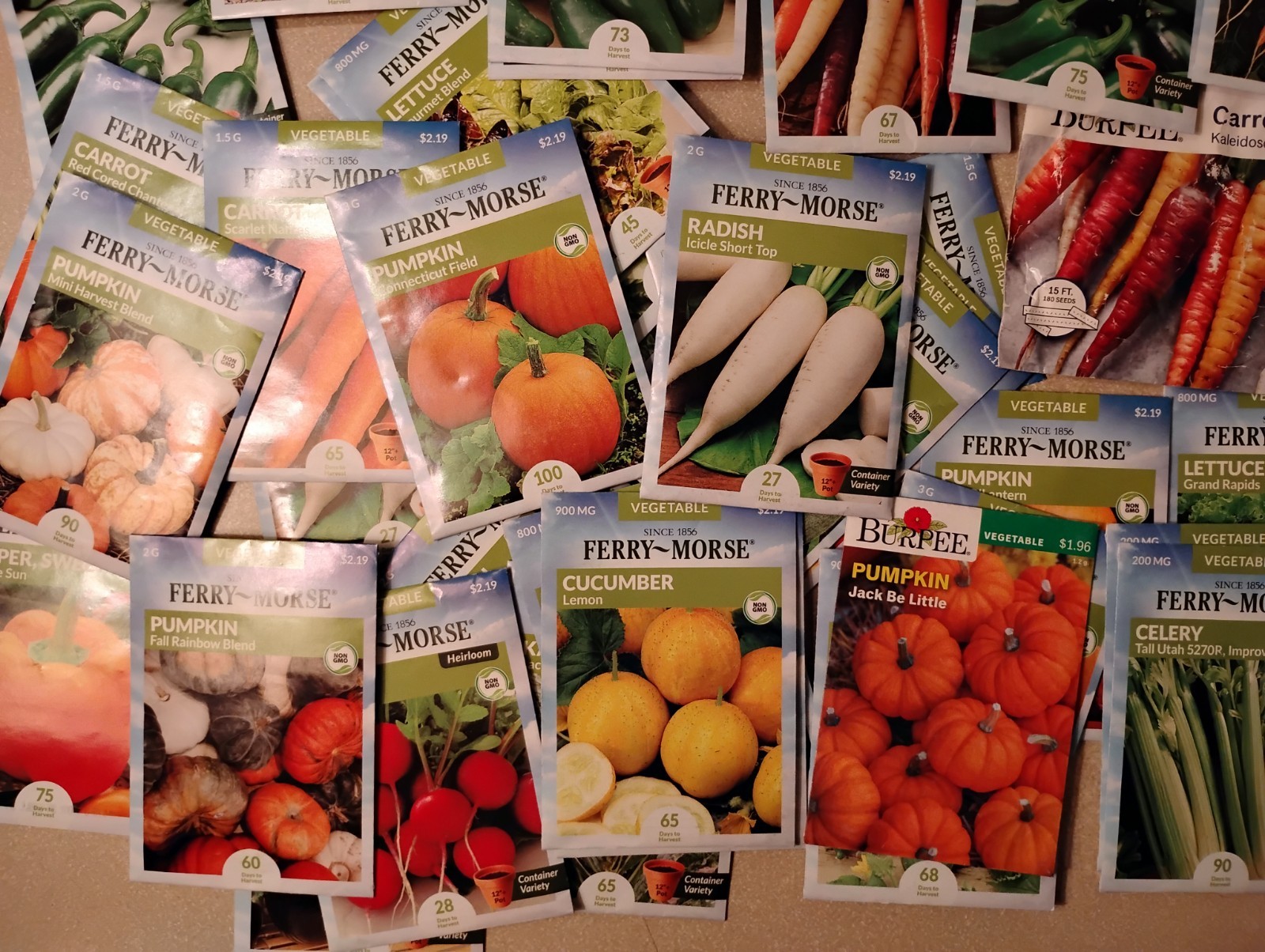 122 Ferry Morse Vegetable Seeds Seed Packet Lot 62 Different Bargain!