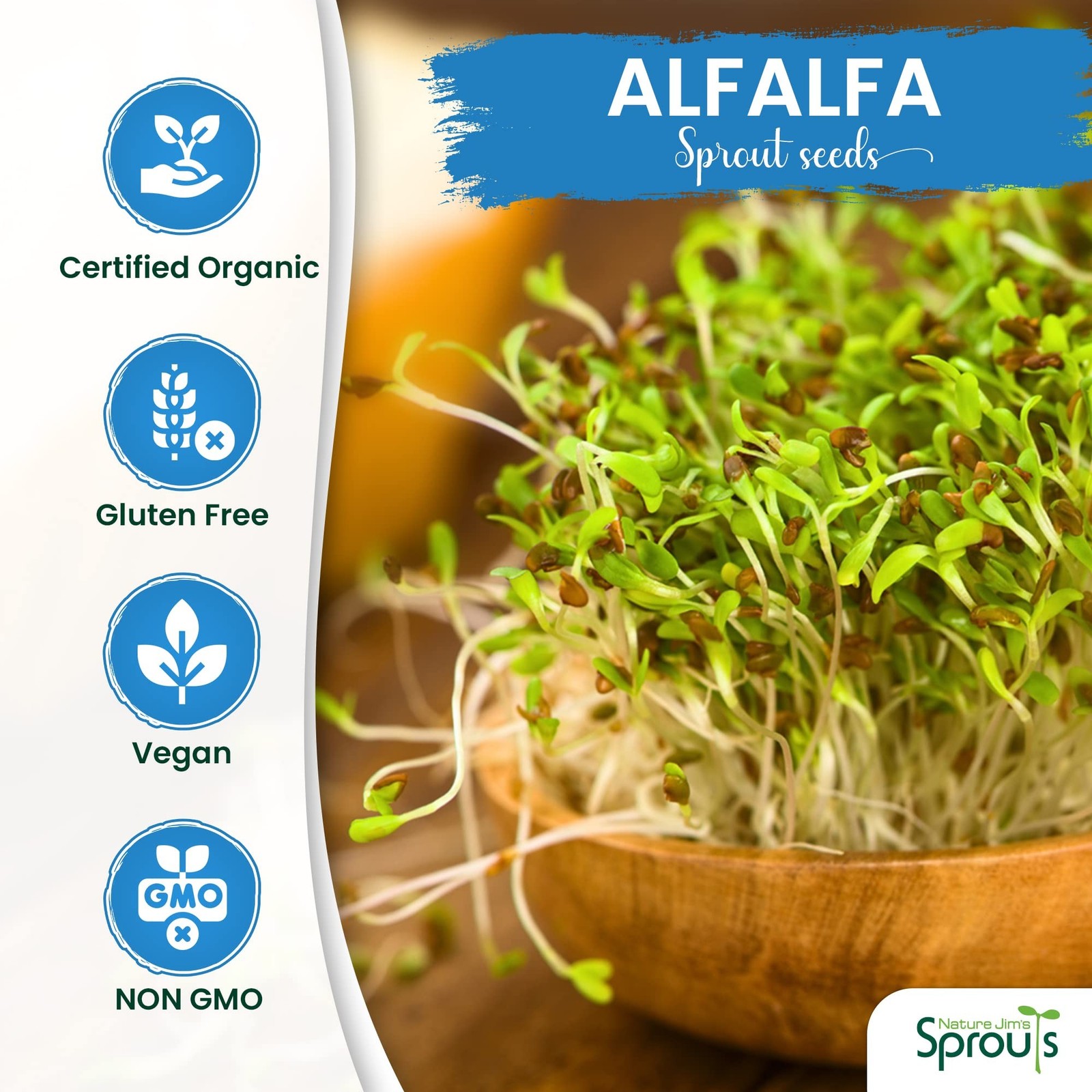 Nature Jims Sprouts alfalfa Seeds – 16 Oz Organic Sprouting Seeds – Non-GMO P…