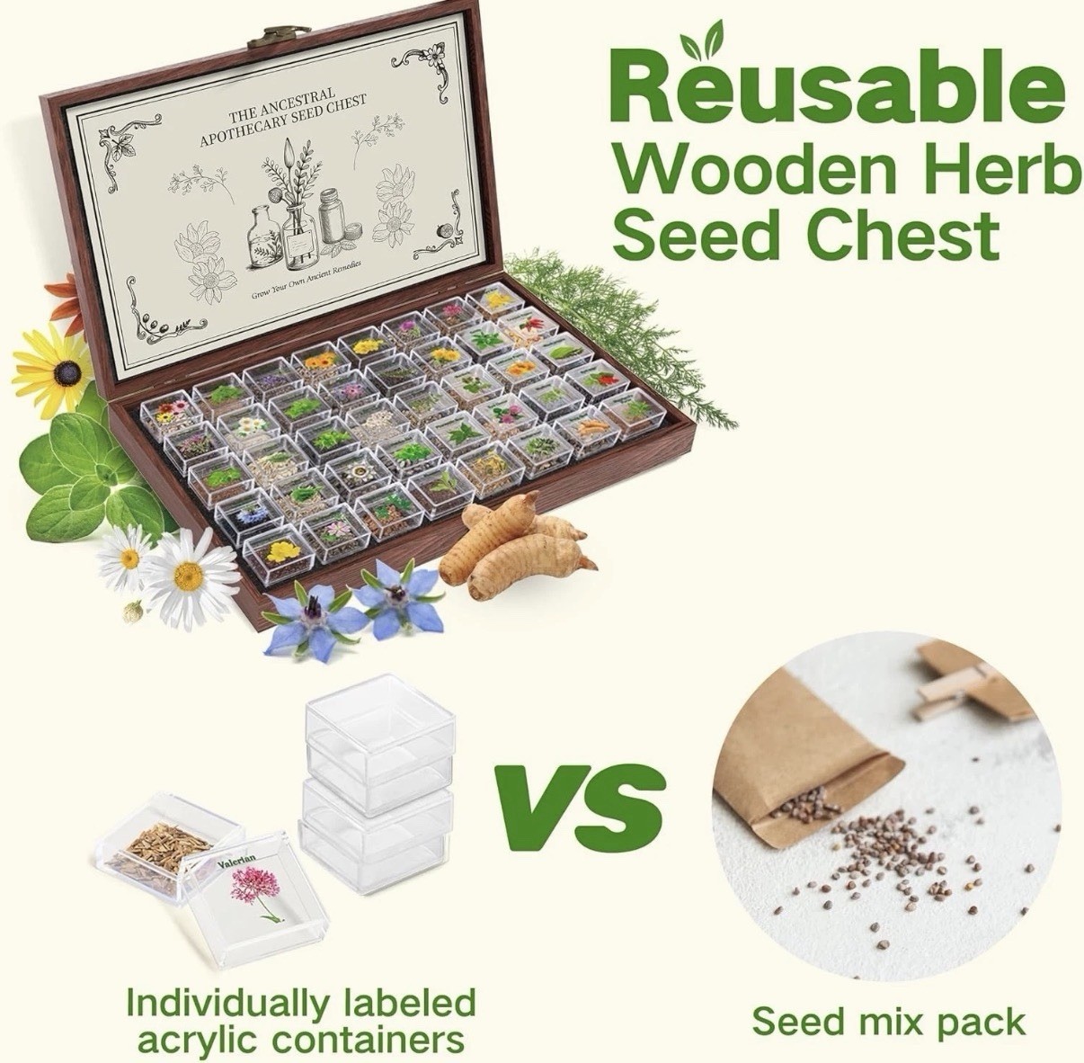 Medicinal Herb Seed Chest 36 000+ Non GMO Survival Kit Lush&Dew Ancestral Gifts