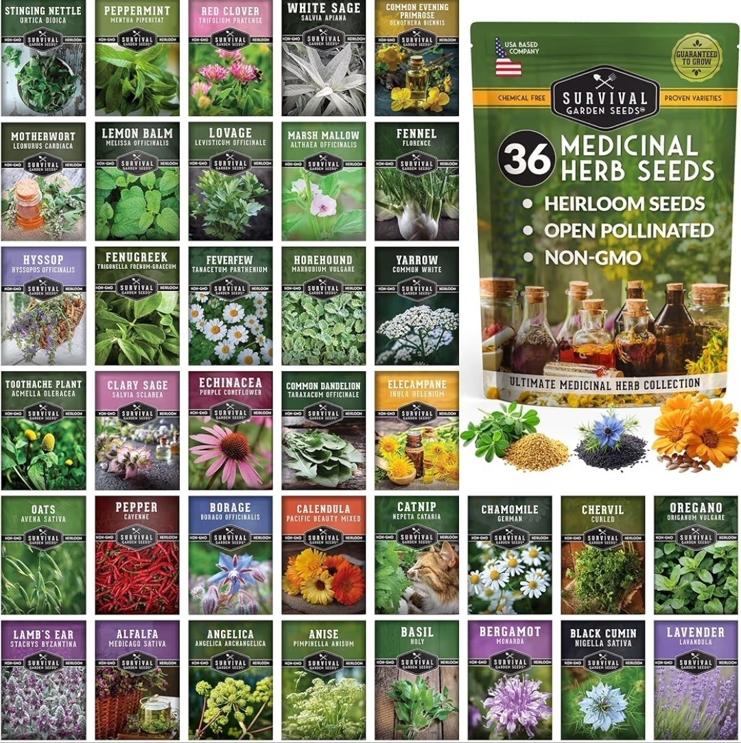 Medicinal Herb Seeds Variety Pack – 36 Type Heirloom Non-GMO Healing Herbs