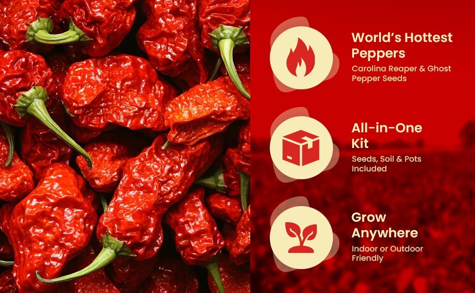 Carolina Reaper & Ghost Pepper Grow Kit – All in One Starter Grow Kit