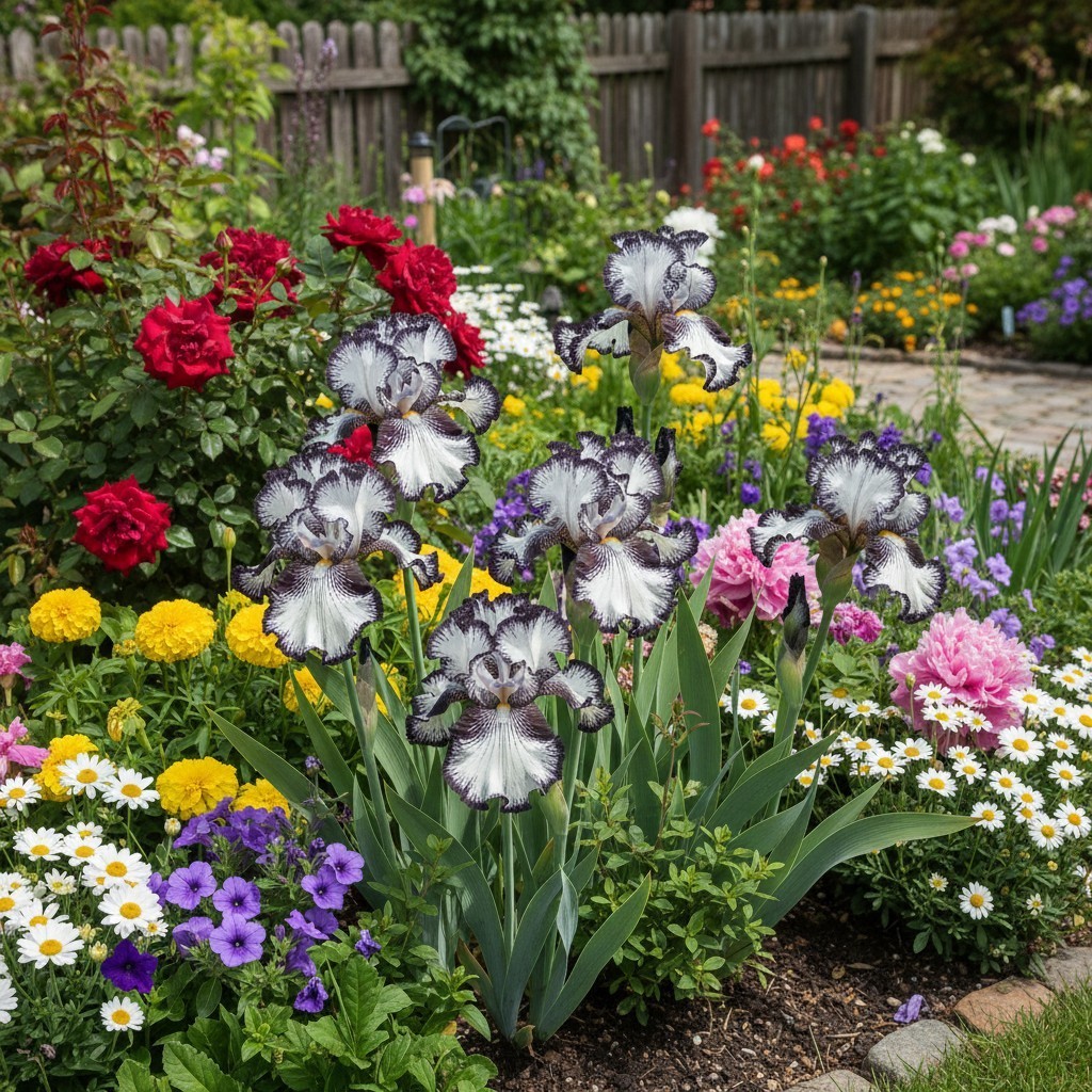 50 Black-and-White Bearded Iris Seeds – Dramatic Ruffled Bicolor Blooms