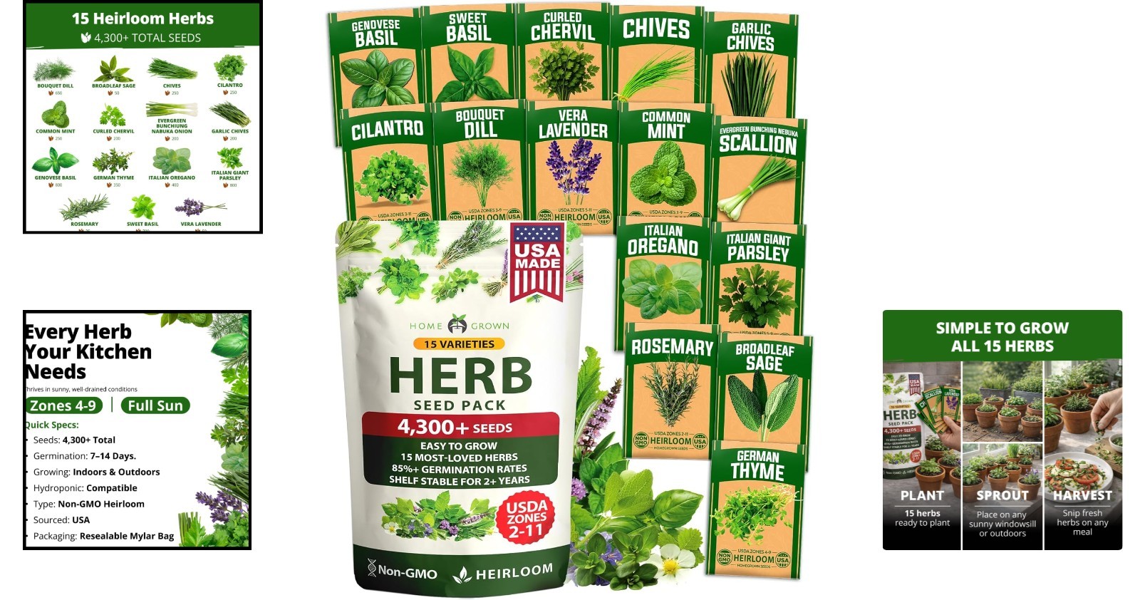 Culinary Herb Seed Vault – 15 Varieties, 4,300+ High Germination Seeds Included