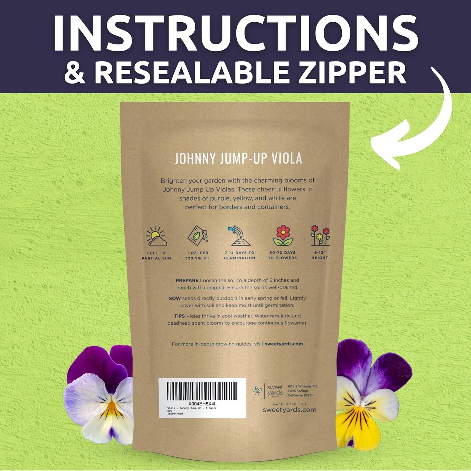 Bulk Viola Tricolor Seeds – 1oz Pouch – 40,000 Seeds