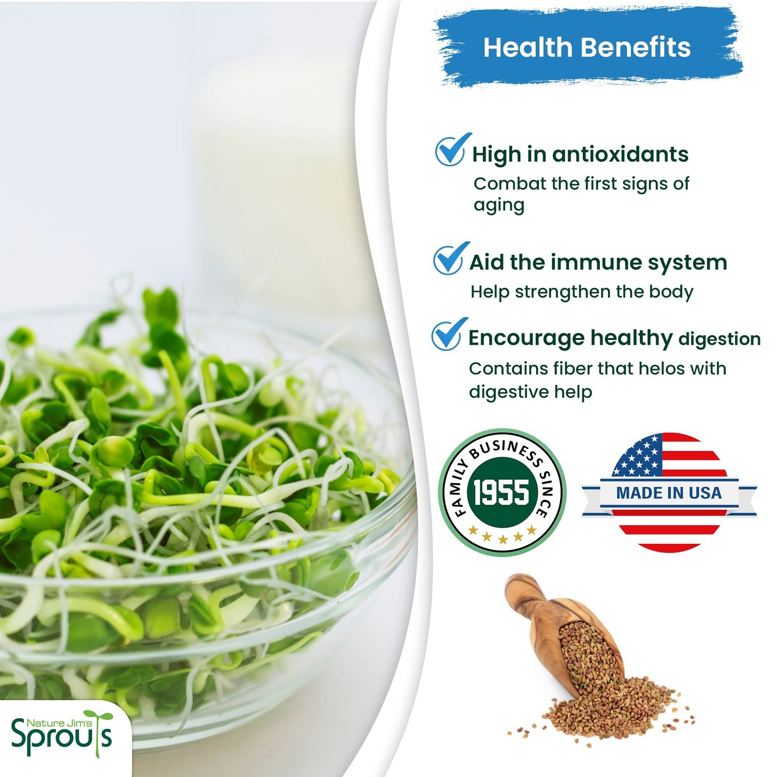Nature Jims Sprouts alfalfa Seeds – 16 Oz Organic Sprouting Seeds – Non-GMO P…