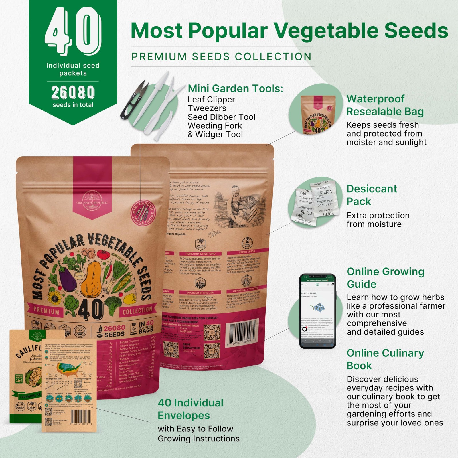 Organo Republic 40 Vegetable Seeds Variety Pack – 26000 Non GMO Heirloom Seed…