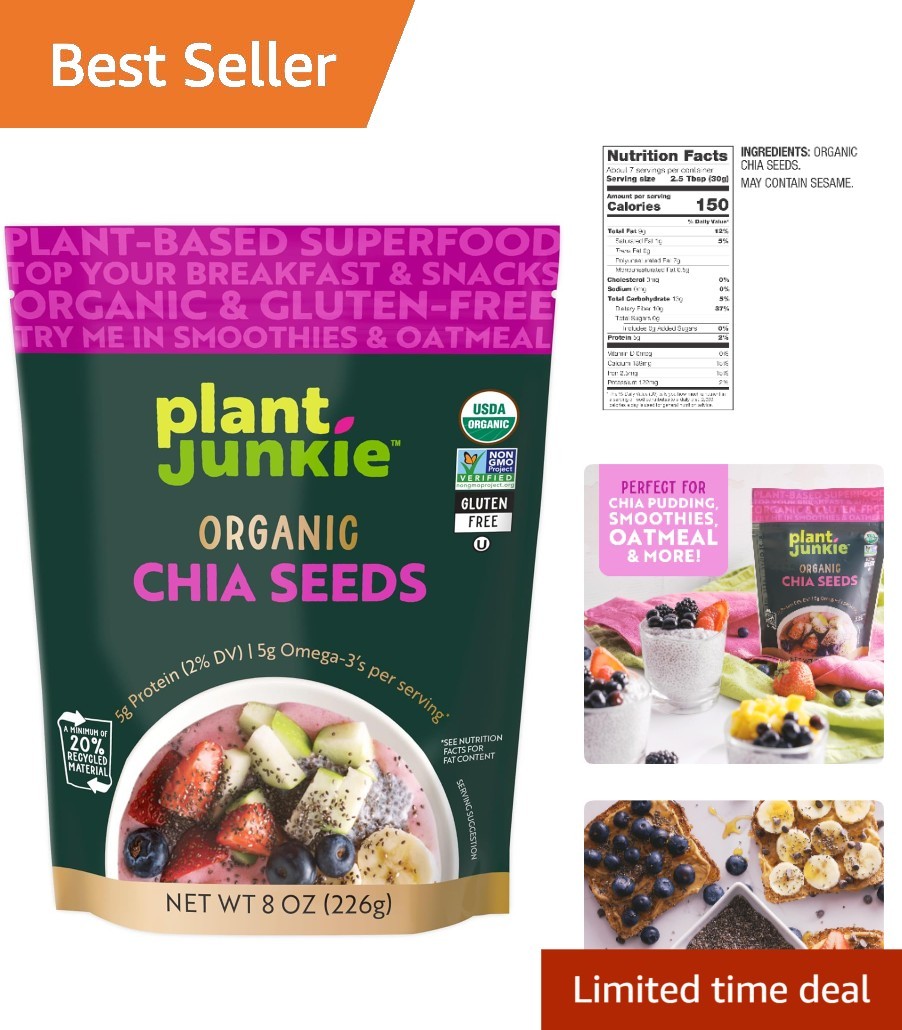 Nutritious 8oz Organic Chia Seeds – Plant-Based Fiber Power for Easy Meal Prep