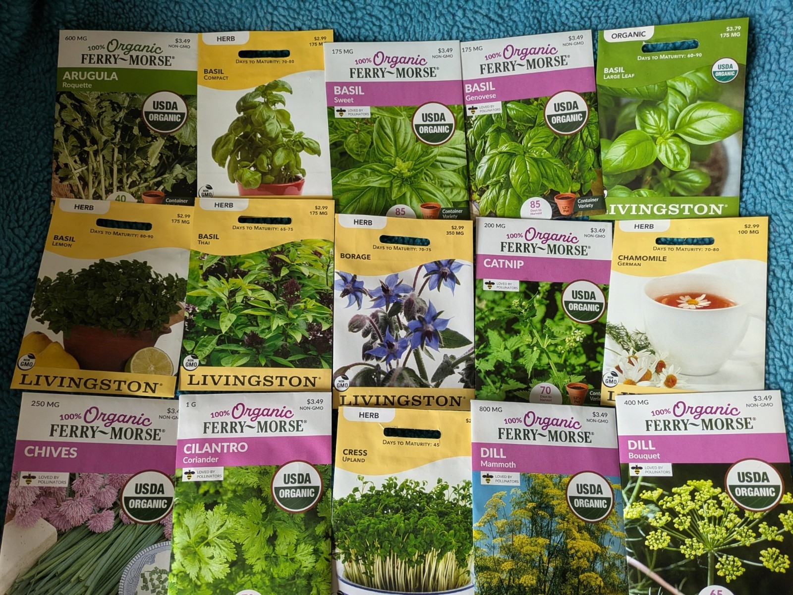 30 New Packs of Herb Seeds: Basil, Mint, Borage, Sage, Chives, Tarragon, Thyme