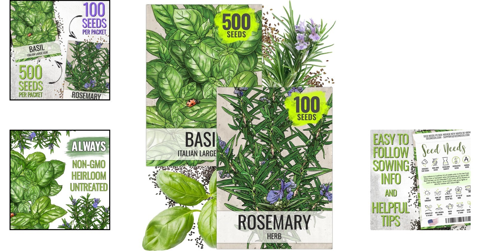 2 Pack of Heirloom Rosemary and Basil Seeds – Culinary and Medicinal Garden