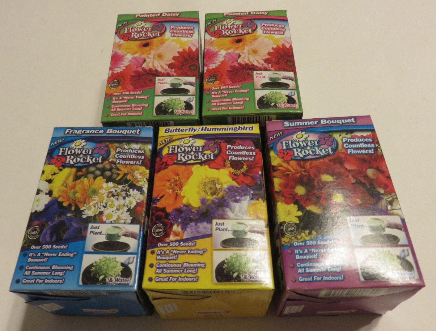 Flower Rocket Lot Of 5 Seed Packs 500 Seeds Per Box Packed for 2024-2026 NEW!!