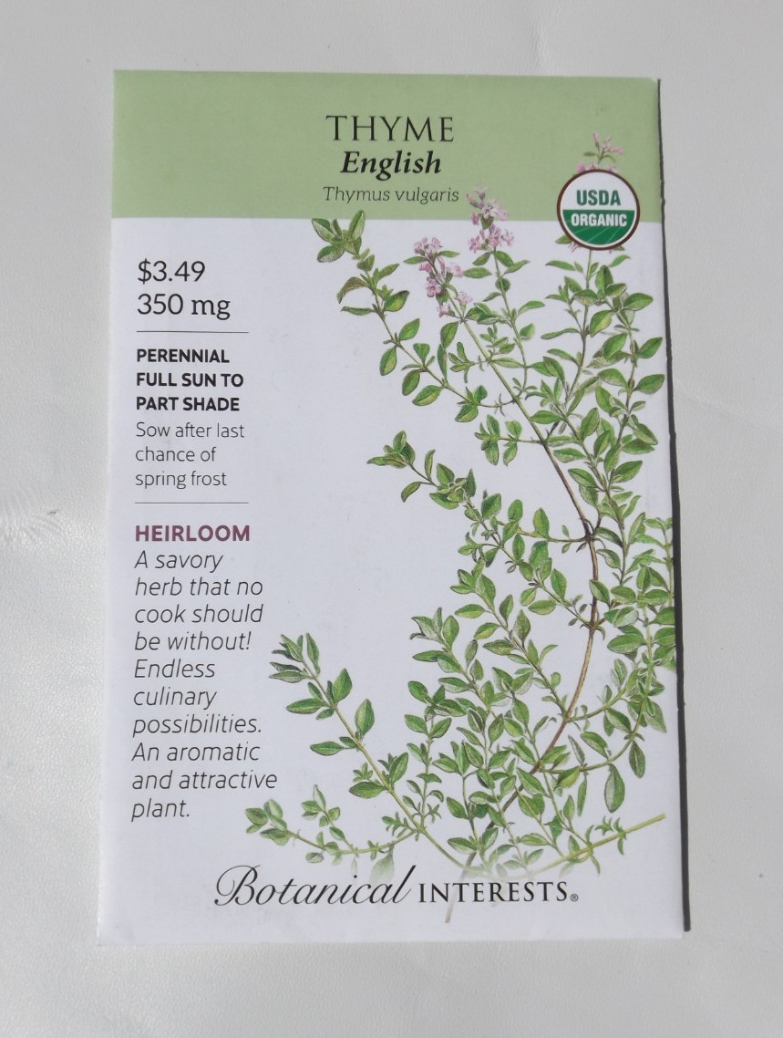 Lot#3 8 packs Botanical Interests seed, Herbs, Dill, Cilantro, Thyme, Lemon balm