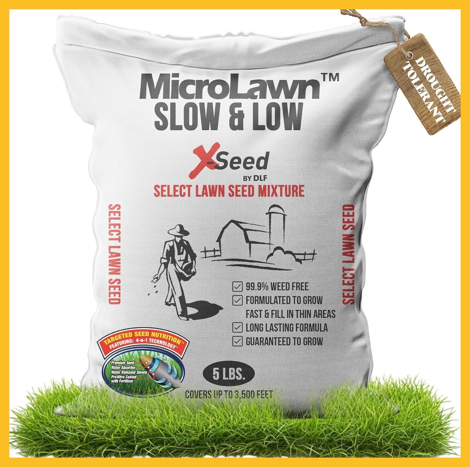 X-Seed Micro-Lawn Slow & Low Grass Seed for Cool Season Lawns, No Mow Natural