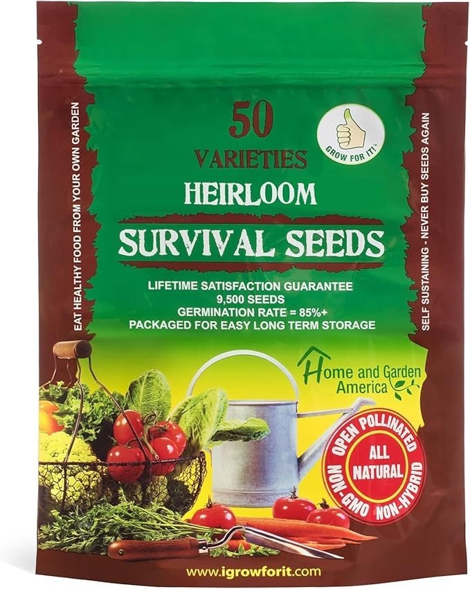 Heirloom Vegetable Seeds 50 Varieties Non GMO Survival Seed Kit 9500 Seeds