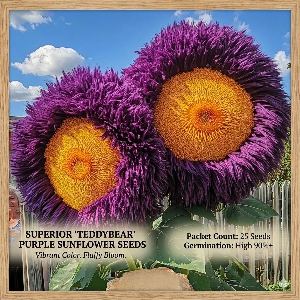Amazing Purple Giant Teddy Bear Sunflower Seeds Yellow *50 Fresh Seeds