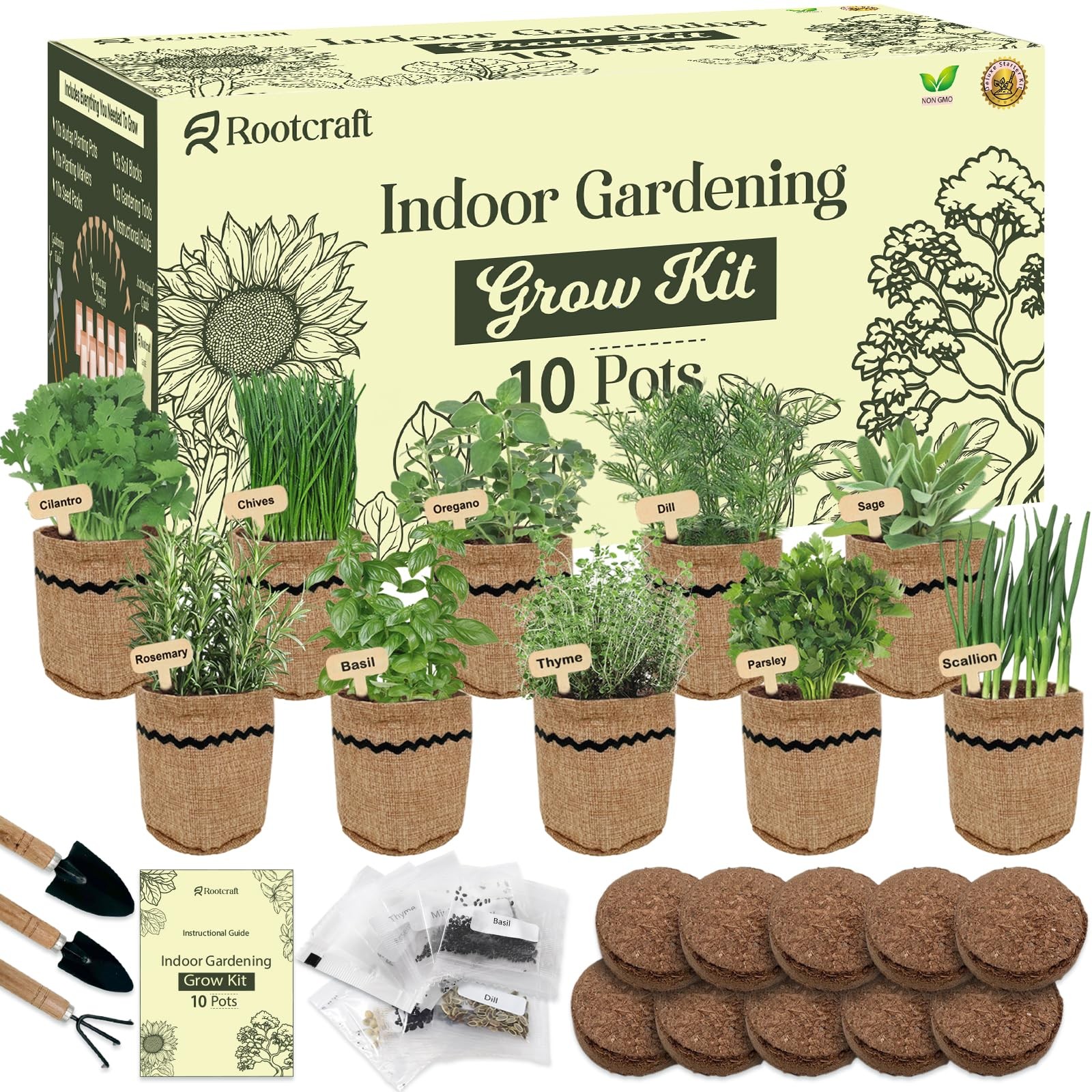 10 Herb Garden Planter Indoor Kit, 44pcs Complete Kitchen Herb Starter Set In…