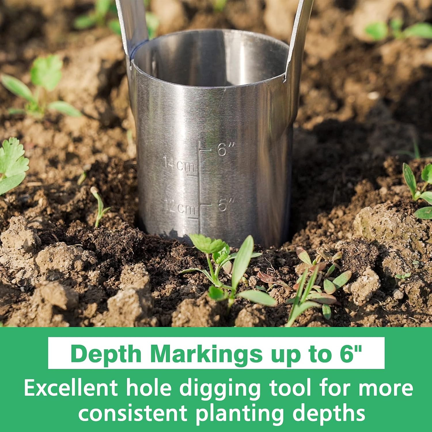 Garden Bulb Planter with 6 Inches Depth Mark, Garden Bulb Transplanter Tool with