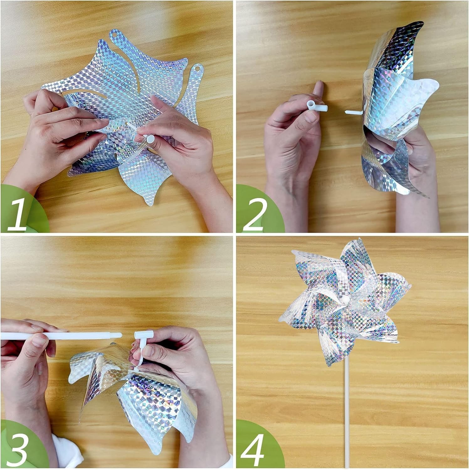 Reflective Garden Pinwheels 10-Pack, Silver/Gold, 7.31×15.7 inches, Bird Repe…