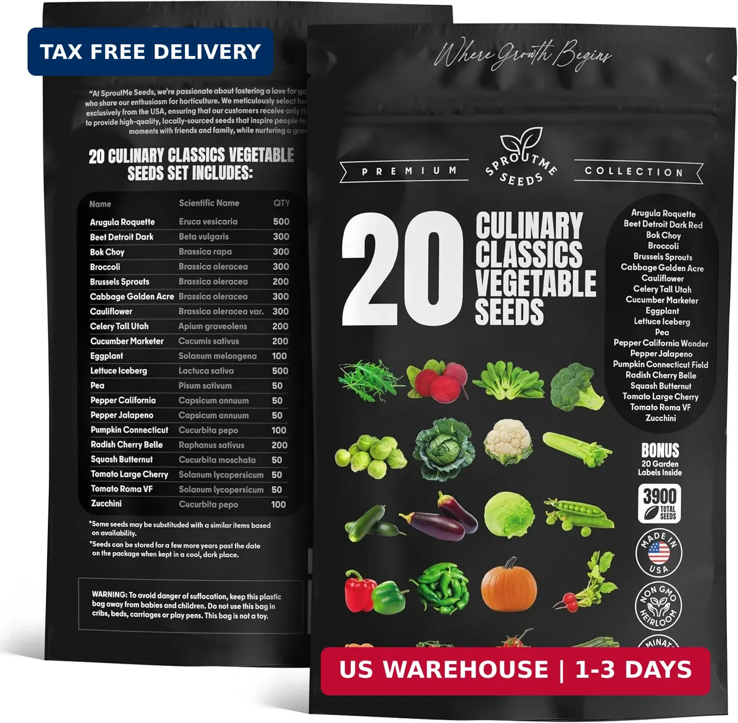 Vegetable Seeds Variety Pack – Tomato, Cucumber, Zucchini, Lettuce, Broccoli & C