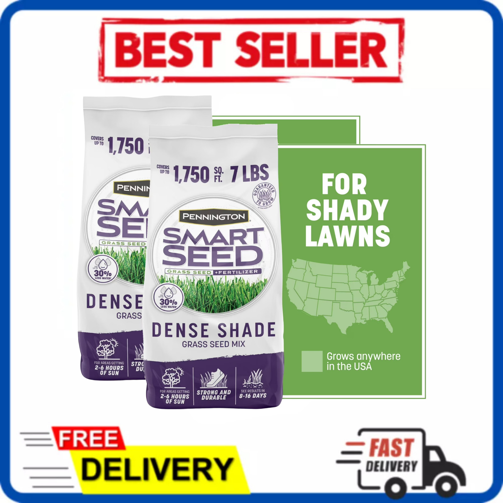 (2 Pack) Pennington Smart Seed Dense Shade Fescue Grass Mix 7 lb Bags 14lb Total