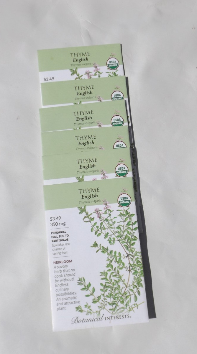 Lot #10 6 packs Botanical interests seeds, Organic English Thyme