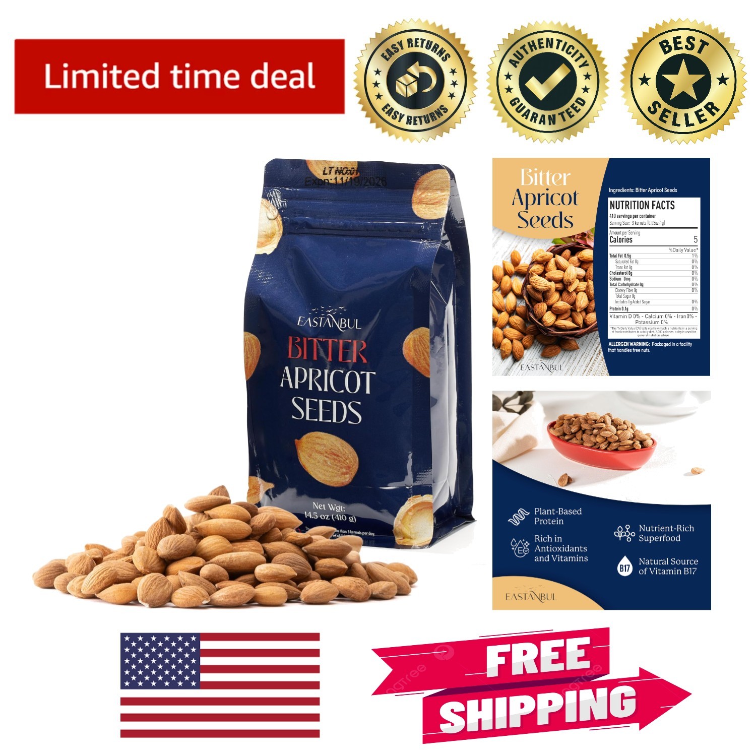 Raw & Bitter Apricot Seeds 14.5oz – 100% Natural & from Turkey