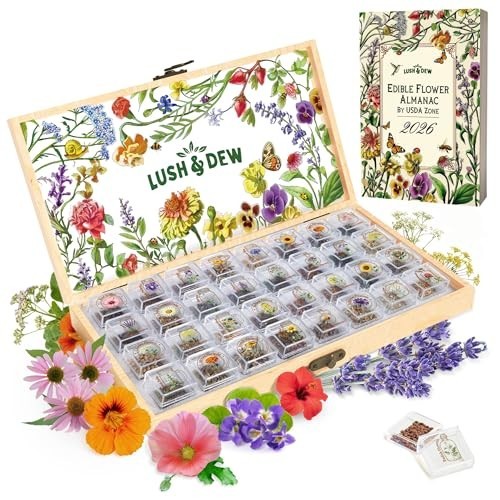 Edible Flower Seed Bank – 30,000+ Non-GMO Heirloom Seeds, Gardening Gift Set, Cu