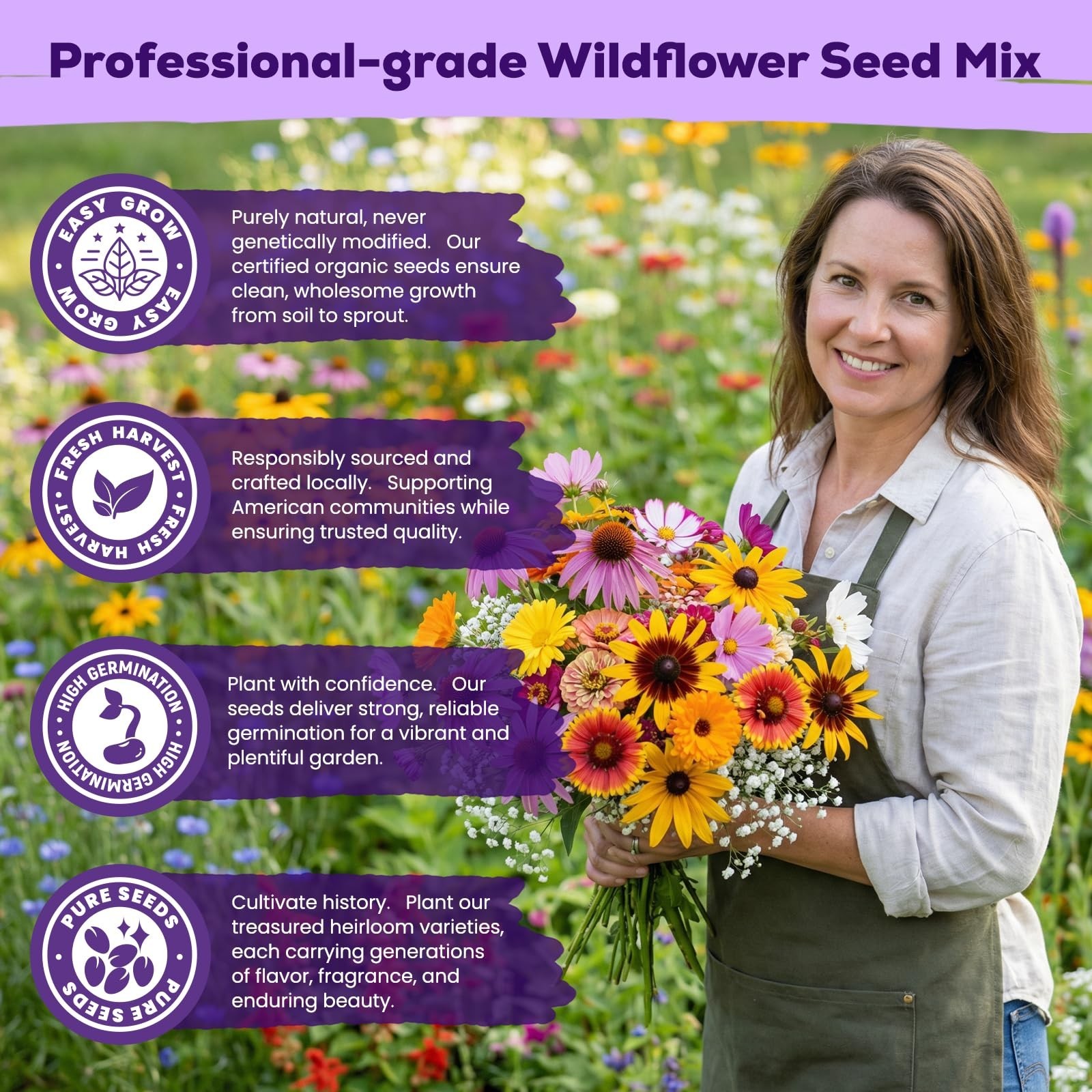 200,000+ Wildflower Seeds Bulk (4oz) – 16 Varieties, Attract Bees & Butterflies,