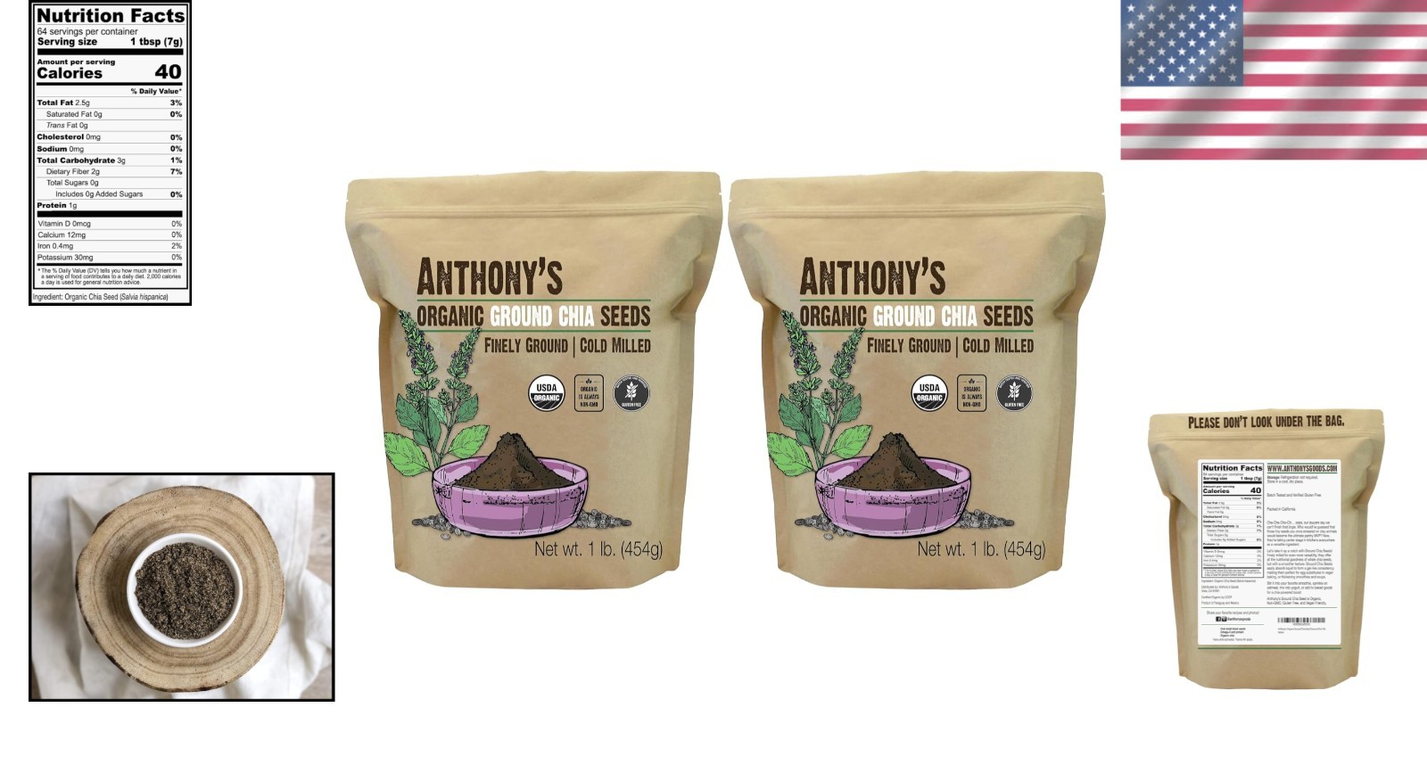 2-Pack Organic Ground Chia Seeds, Perfect for Smoothies and Baking – 32oz
