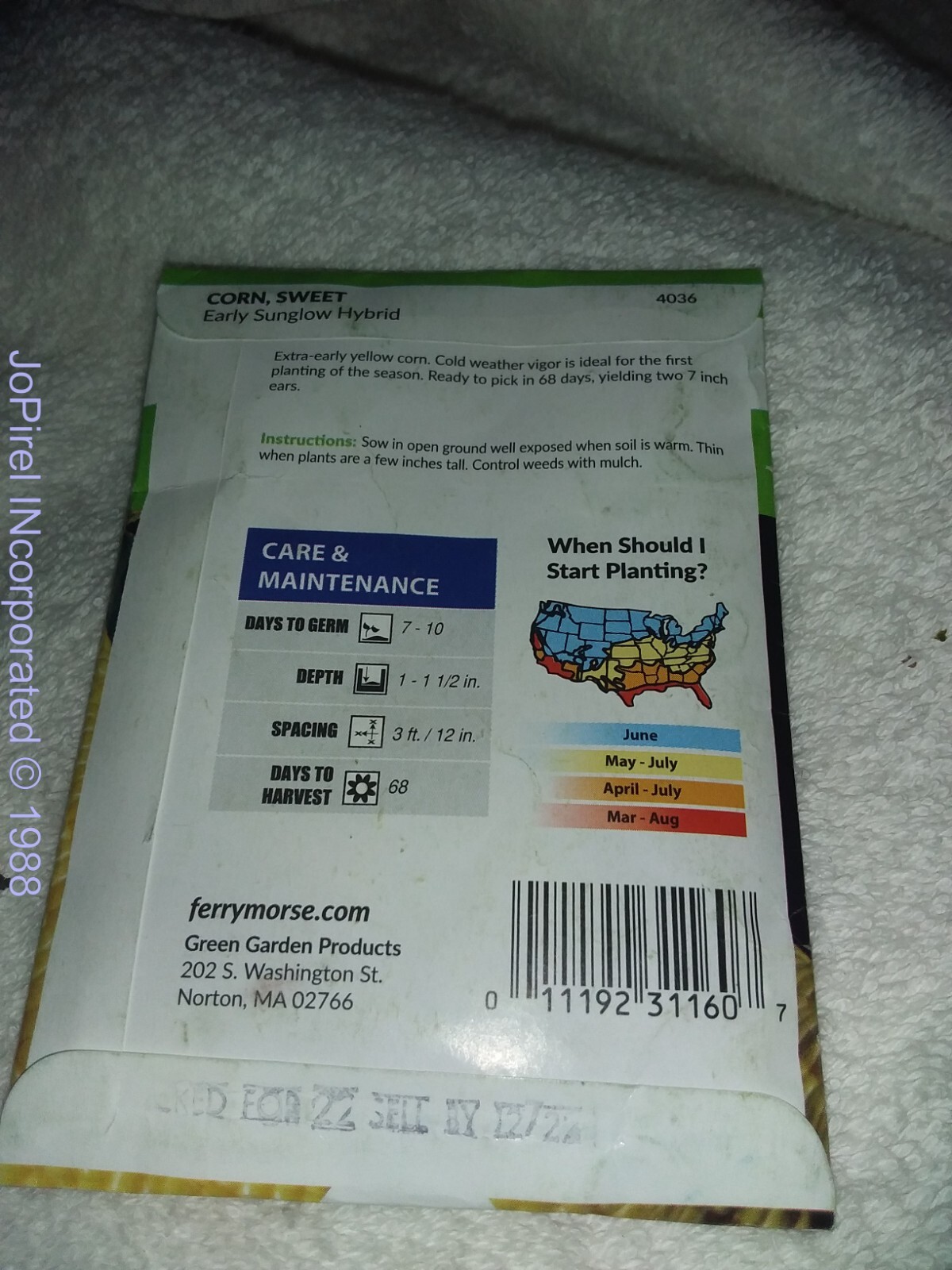 Corn Sweet 6.1- 7.5 G Seeds NON-GMO Ferry Morse/Burpee 68 days to harvest 11/22