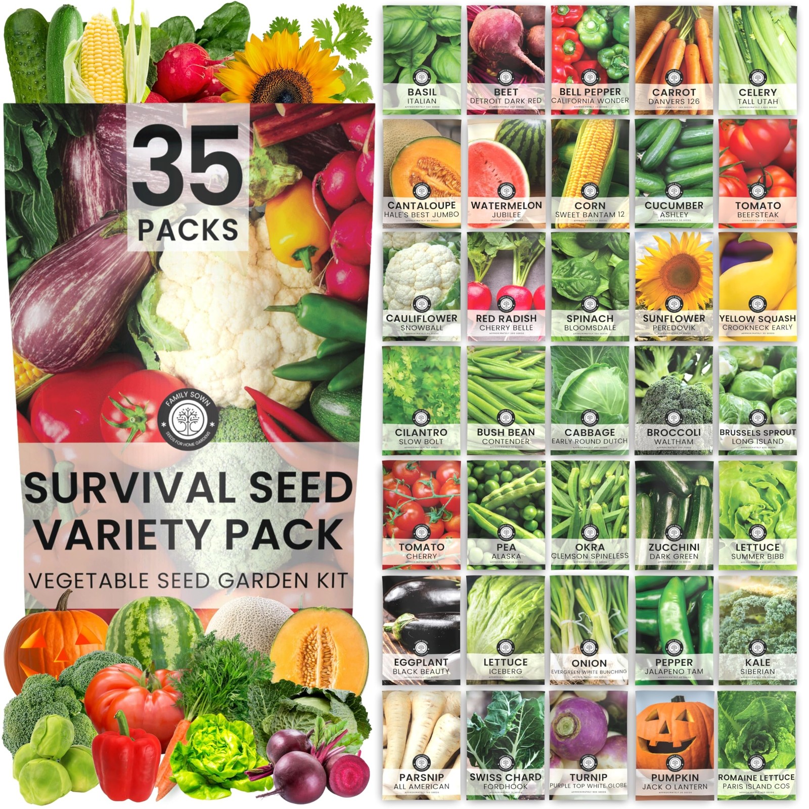 35 Vegetable Seed Packets | Survival Variety Pack | 2026 Season | Individuall…