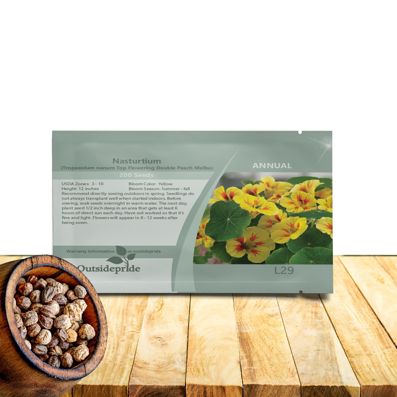 200 Seeds Tropaeolum Nasturtium Peach Melba Vining Flower Seeds