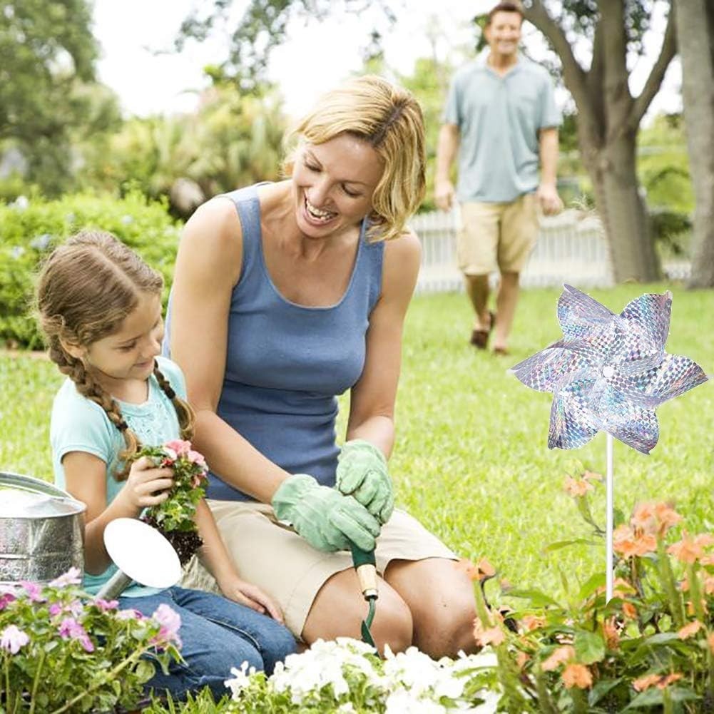 Reflective Garden Pinwheels 10-Pack, Silver/Gold, 7.31×15.7 inches, Bird Repe…