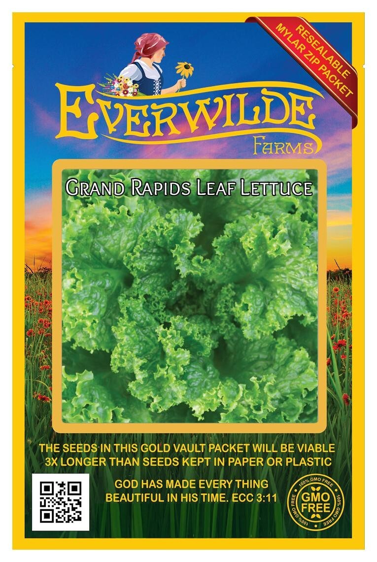 1000 Grand Rapids Leaf Lettuce Seeds – Everwilde Farms Mylar Seed Packet