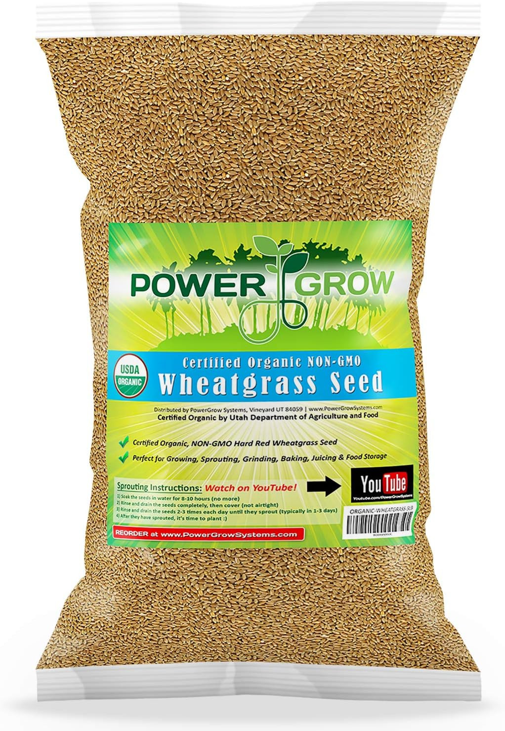 Organic Wheatgrass Seed – Certified Organic Hard Red Wheat by Powergrow (5 Pound