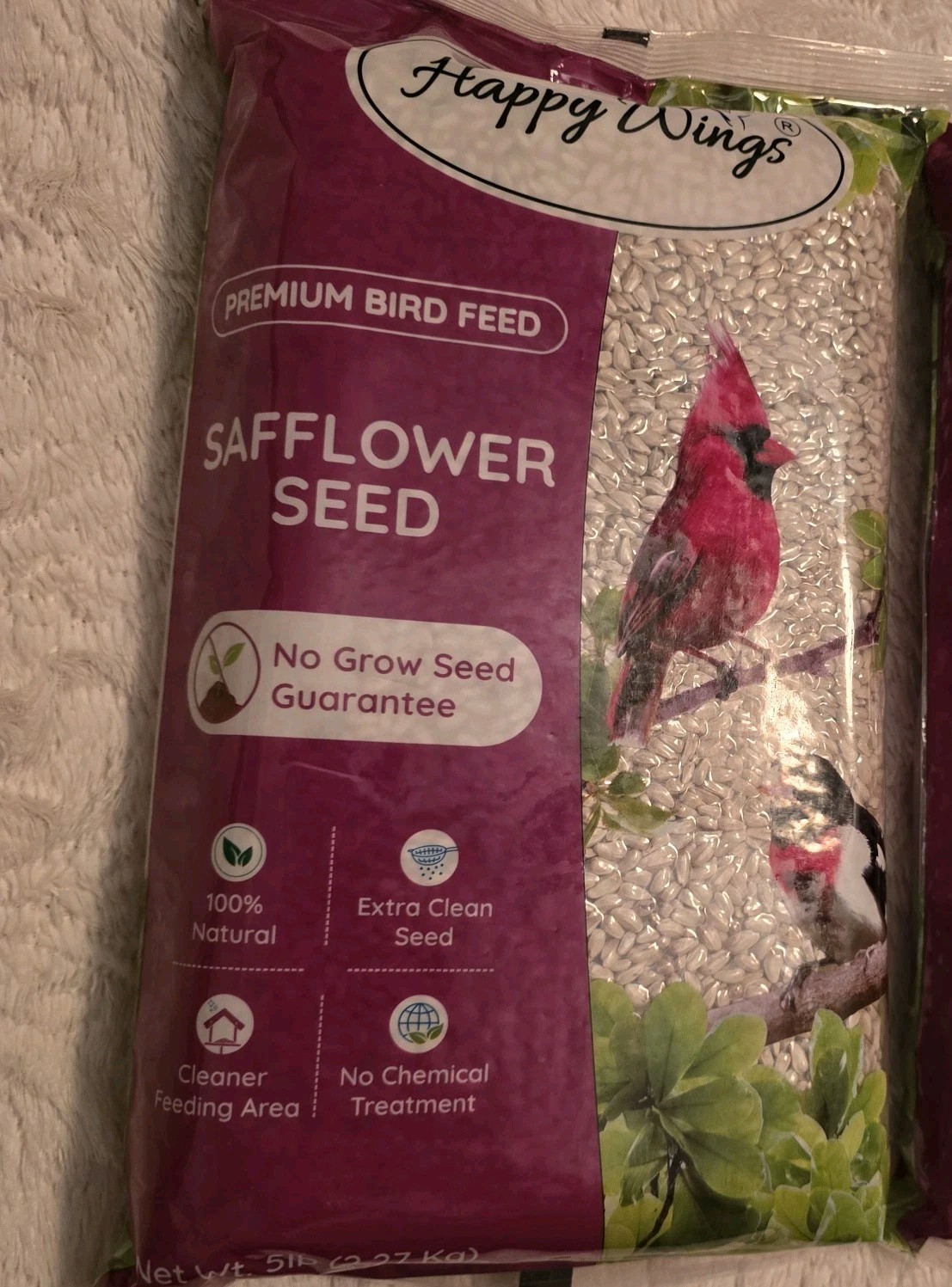 1 – Happy Wings Safflower Seeds Wild Bird Food 5 Pounds No Grow Seed Wild