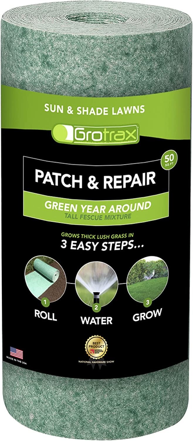 GrowTrax Biodegradable Grass Seed Mat, Year Round Green – 50 SqFt Quick Fix Roll