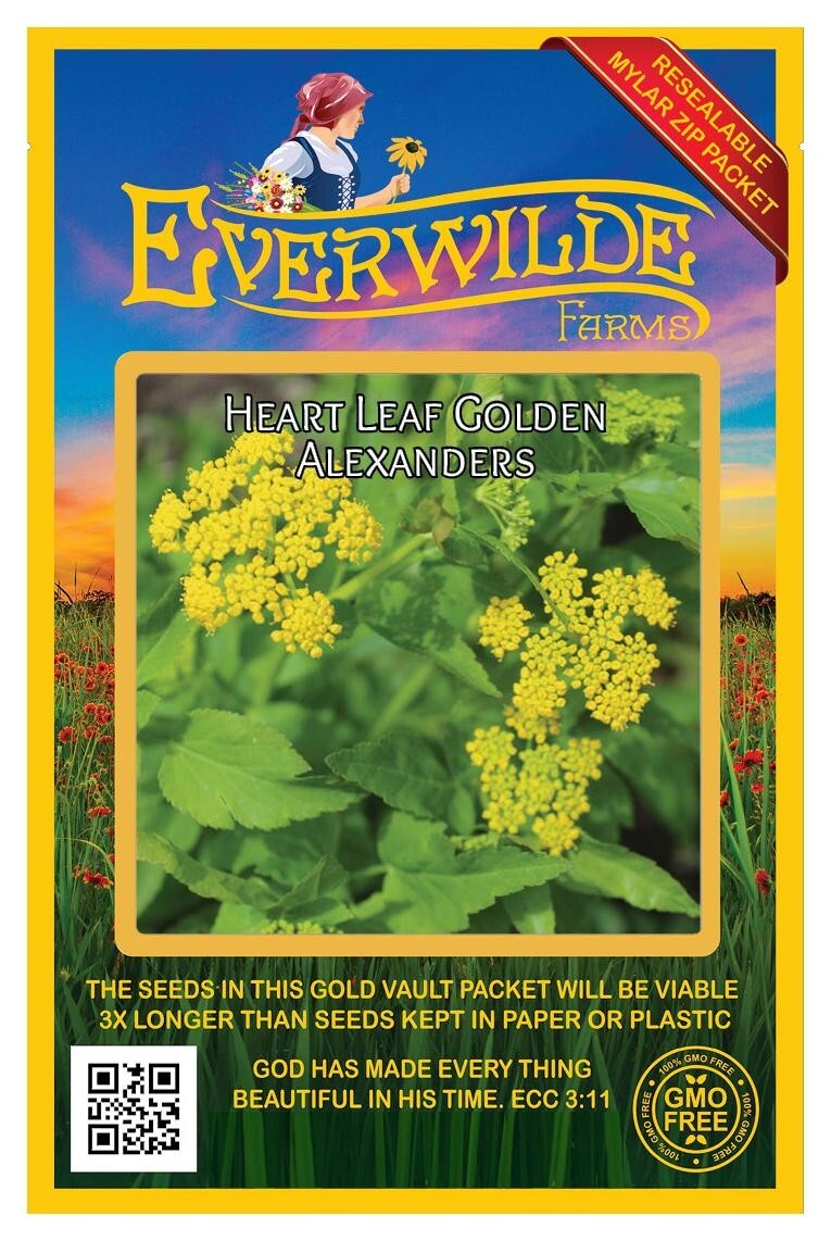 100 Heart Leaf Golden Alexanders Wildflower Seeds – Everwilde Farms Mylar Packet
