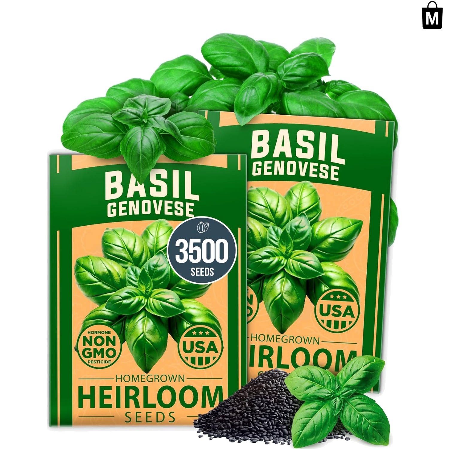 Organic Genovese Basil Seeds – 3500 Non-GMO Heirloom Seeds for -Round Growth