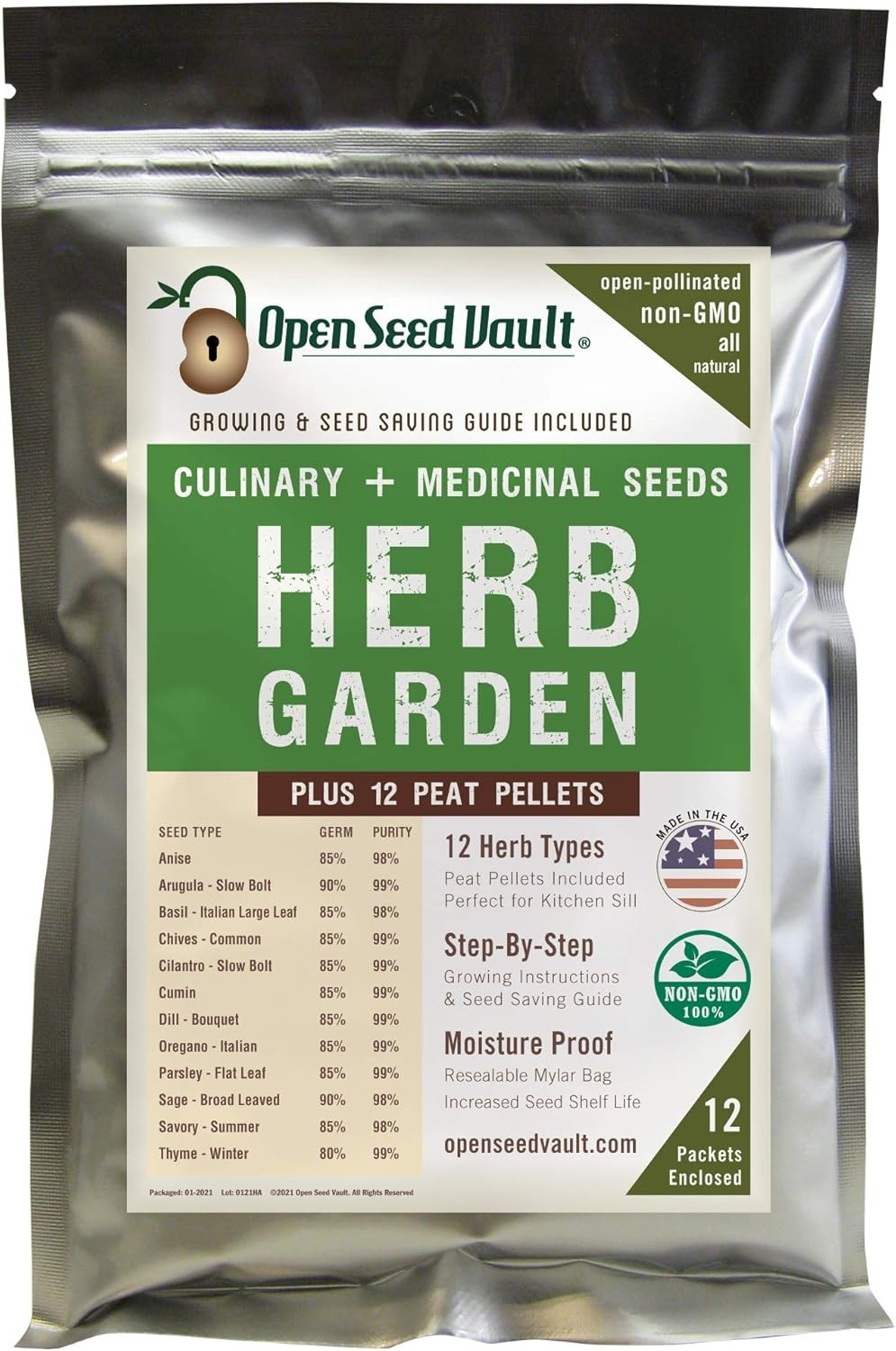 4,000 High-Germination Non-GMO Heirloom Seeds – 12 Herb Varieties for Garden