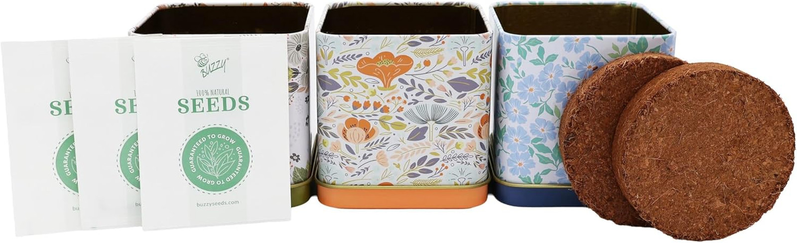 Seeds Herbal Tea Garden Grow Kit – 3 Square Tin Planters with Lavender, Chamomil