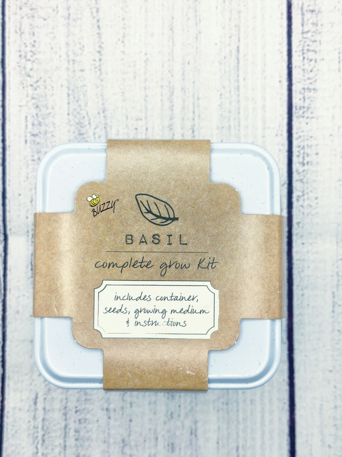 Herb kit basil seeds & growing medium in tin pot easter gift basket filler