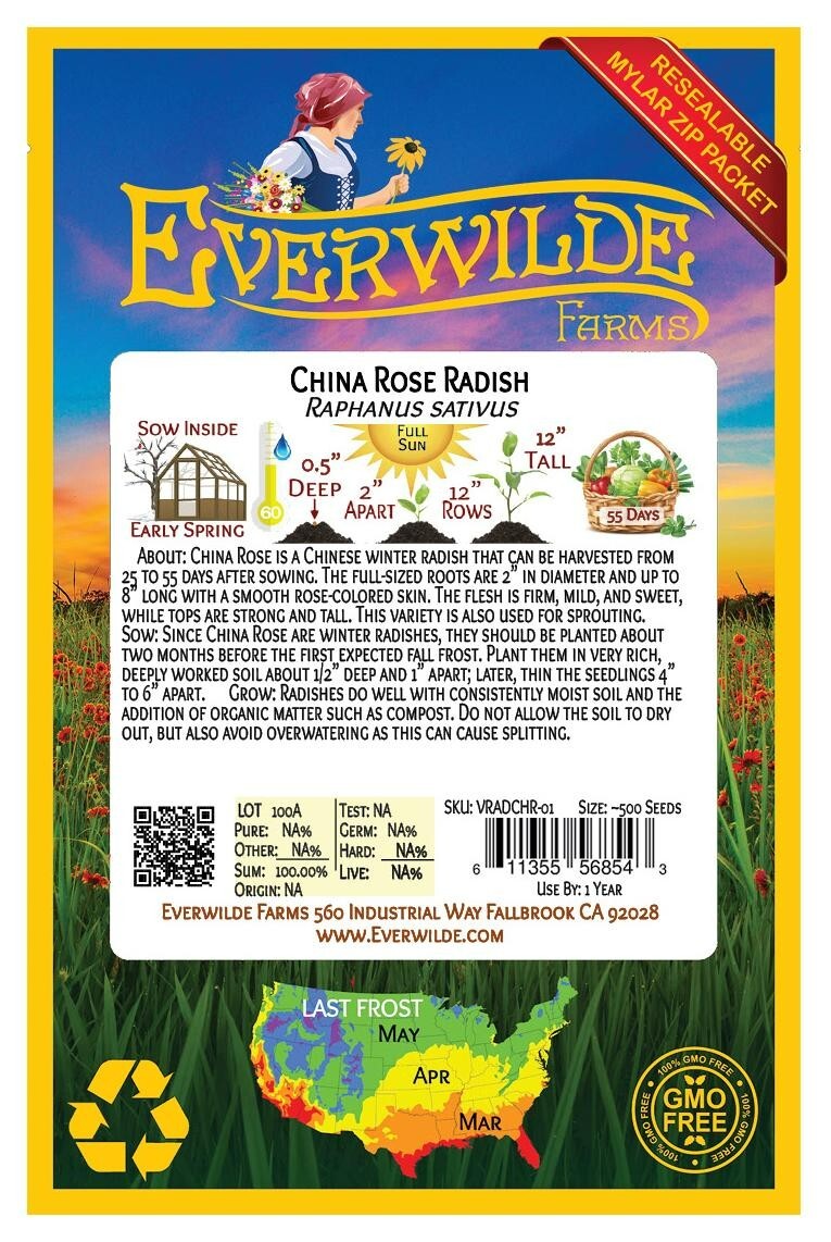 500 China Rose Radish Seeds – Everwilde Farms Mylar Seed Packet