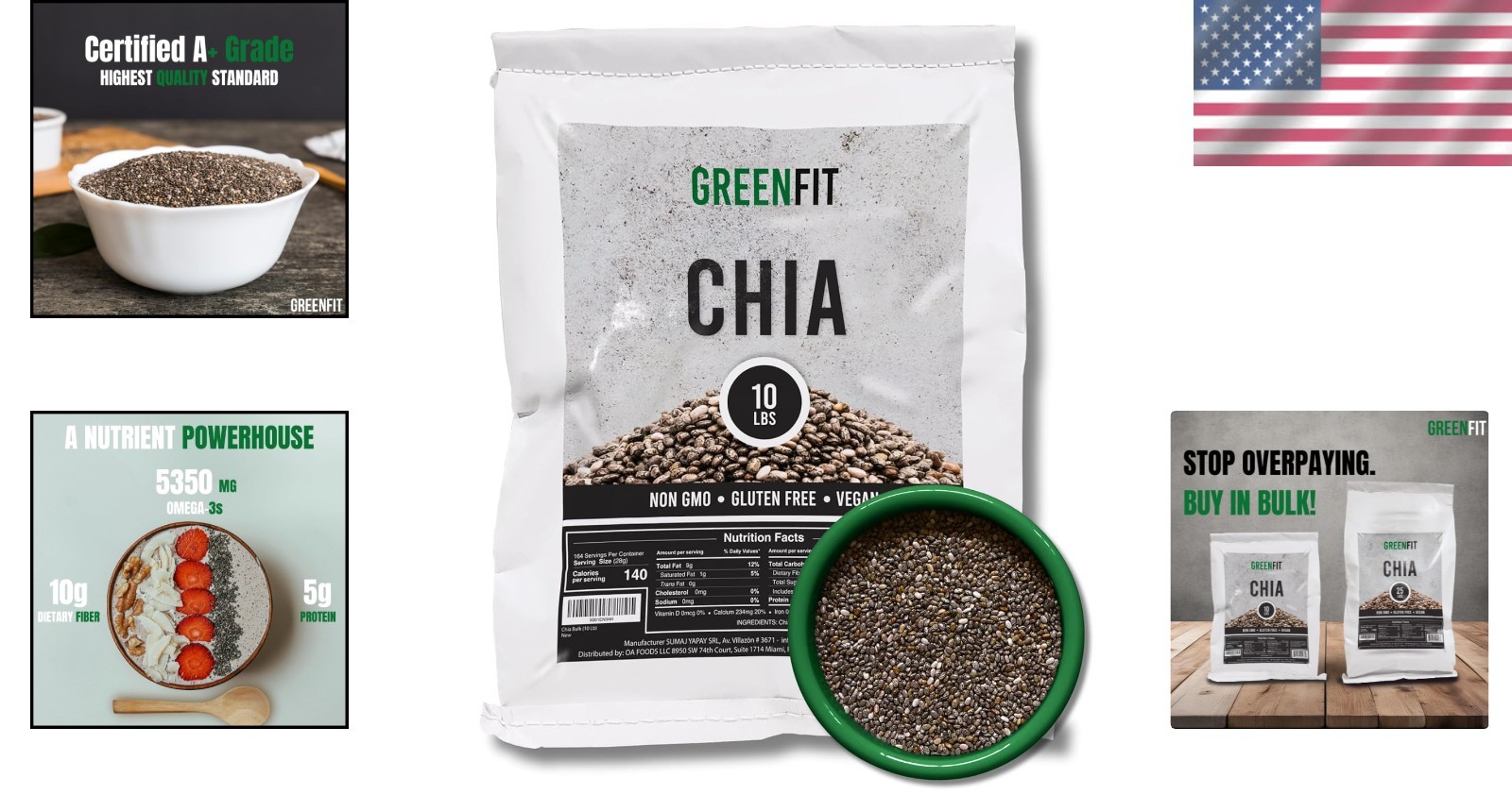 Chia Seeds 10lb Bulk Bag A+ Grade Non-GMO Gluten-Free Powerhouse