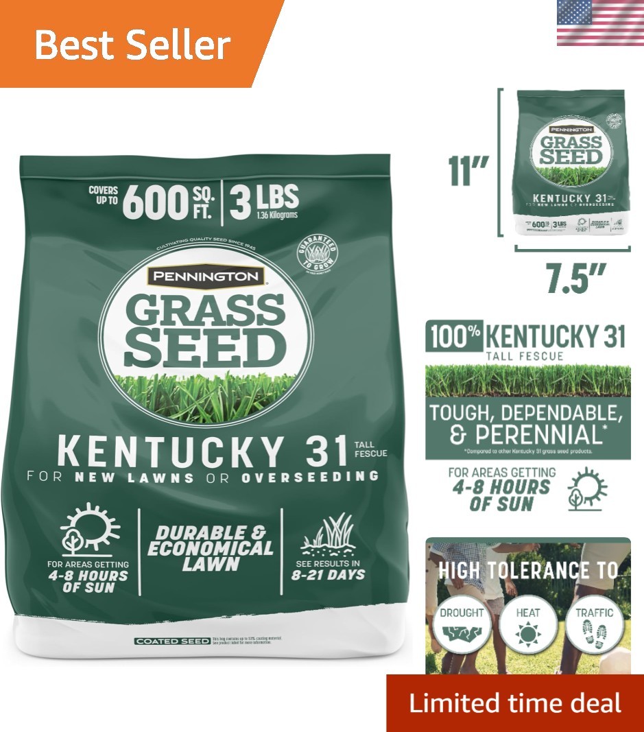 Kentucky 31 Fescue Grass Seed – 3 LB for Thick, Lush Lawns (up to 4,000 sq ft)