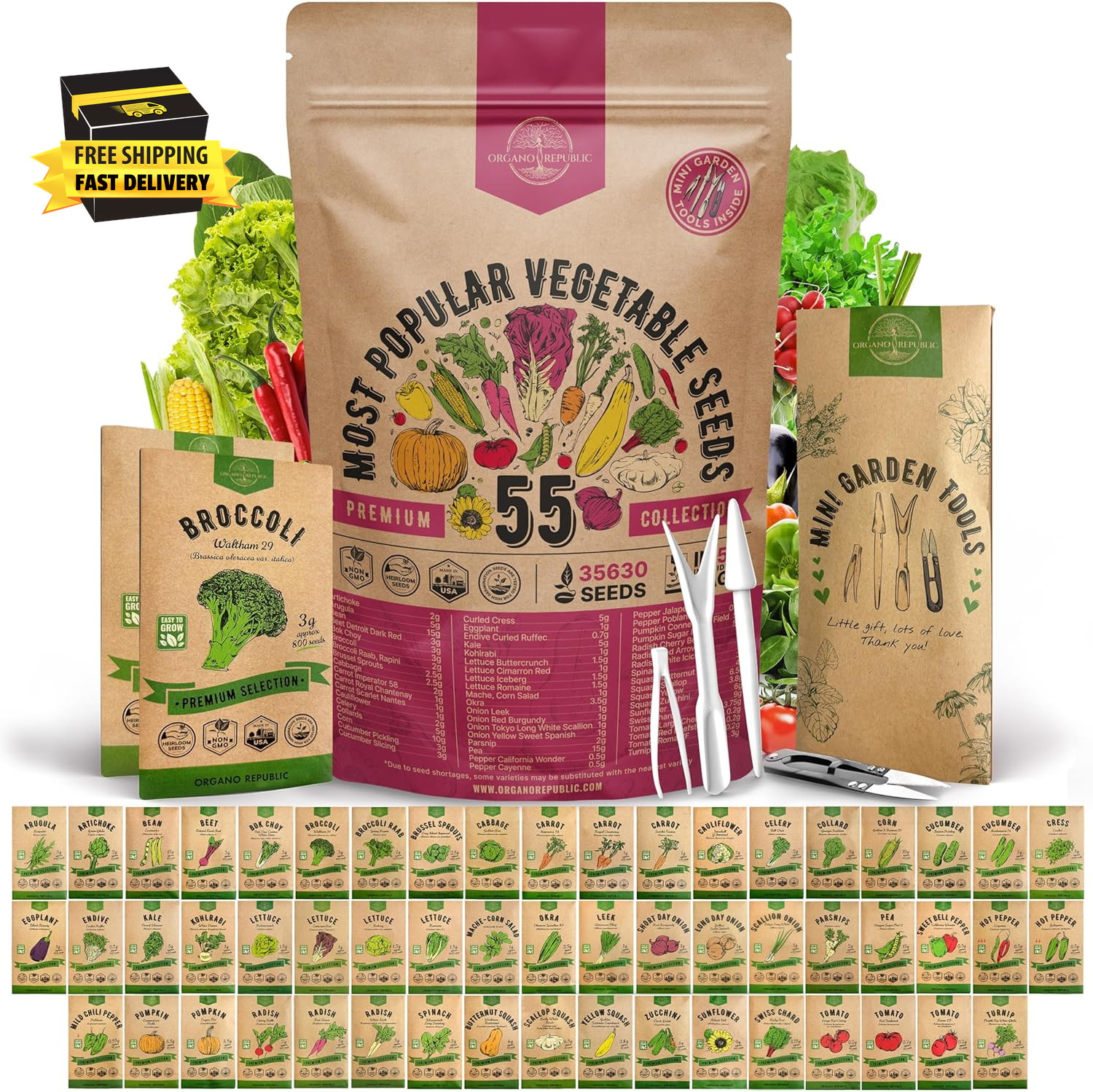55 Vegetable Seeds Variety Pack – 35,600+ Non-Gmo Heirloom Seeds for Planting Ve