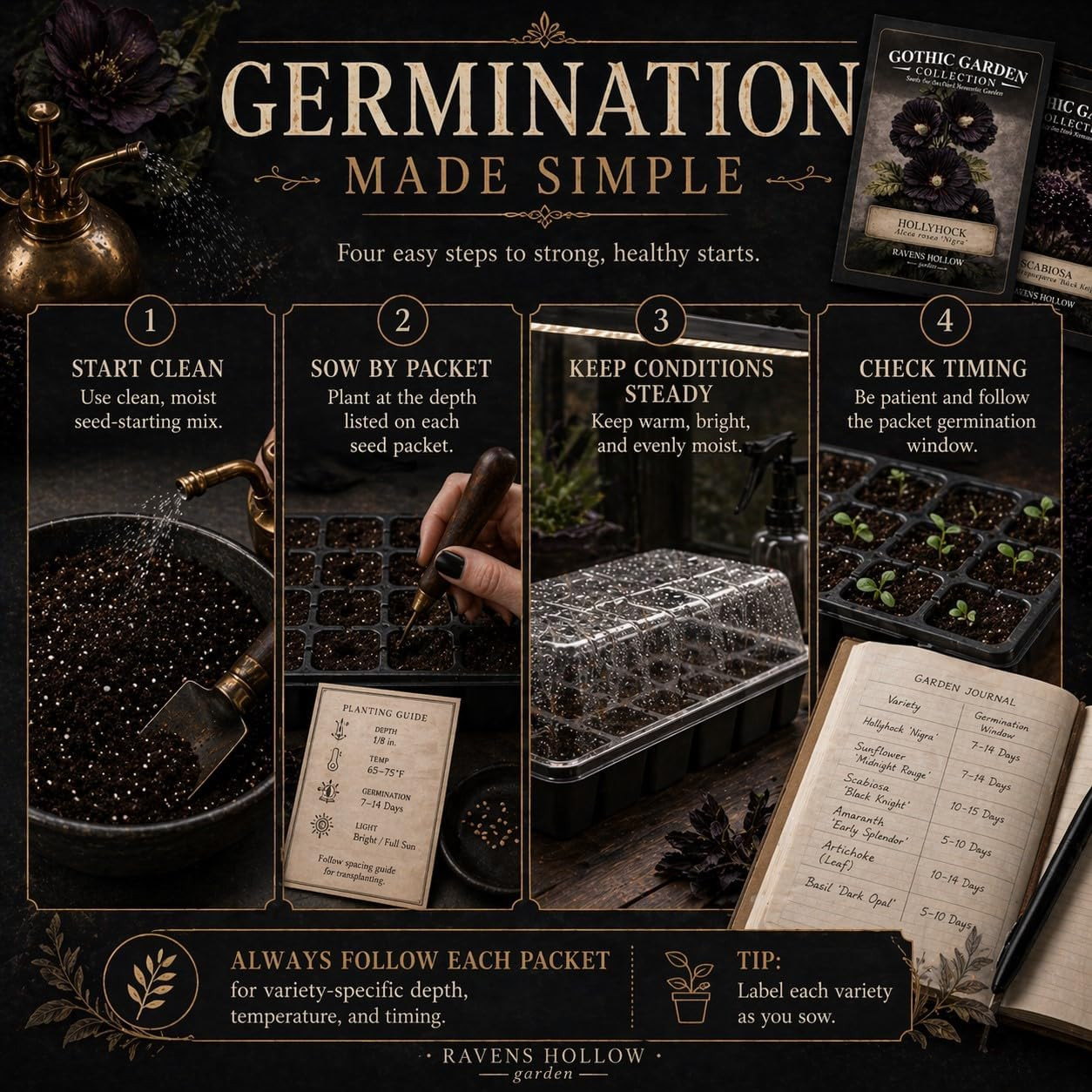 Gothic Garden Seed Collection, 6 Open-Pollinated Flower & Foliage Varieties